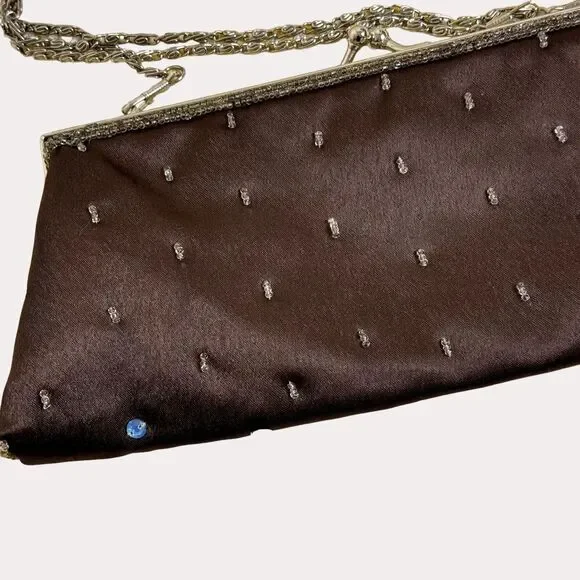 Lapis Beaded Satin Handbag Evening Mini Shoulder Bag Purse Chain Strap bv - Picture 5 of 8